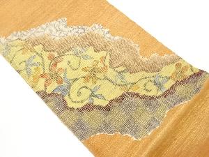 手織り紬道長取りに花唐草模様袋帯